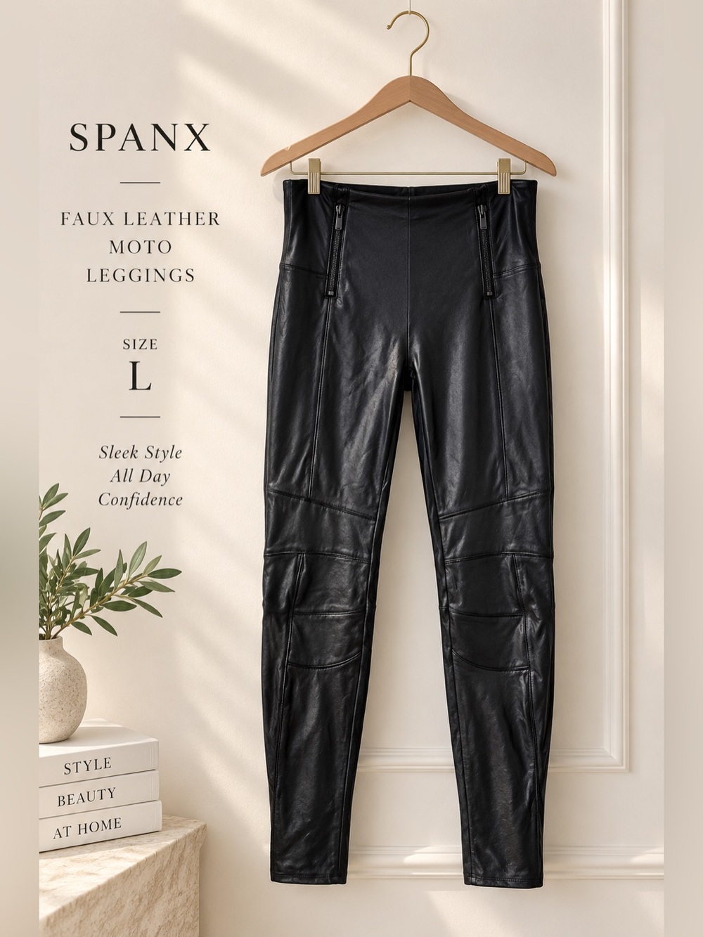 Spanx Faux Leather Moto Leggings Black Size Large